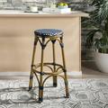 SAFAVIEH Kipnuk Outdoor Patio Rattan Bar Stool Navy/White