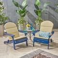 Ariel Outdoor Acacia Wood Folding Adirondack Chairs with Cushions (Set of 2) Navy Blue and Khaki