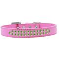 Mirage Pet Products613-08 BPK-14 Two Row Lime Green Crystal Dog Collar Bright Pink - Size 14