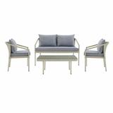 Windham Wicker Outdoor Set with 42 Coffee Table 2 Chairs and Bench in Grey