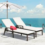 Costway 2PCS Patio Rattan Lounge Chair Chaise Recliner Back Adjustable Cushioned Garden Brown