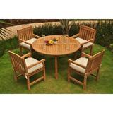 Teak Dining Set: 4 Seater 5 Pc: 52 Round Table And 4 Devon Captain/Arm Chairs Outdoor Patio Grade-A Teak Wood WholesaleTeak #WMDSDVg