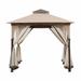 Sunjoy Shelby Outdoor Patio 9.5 x 9.5 ft. Steel Frame 2-Tier Soft Top Roof Gazebo with Ceiling hook and Netting Tan and Brown