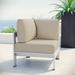 Modway Shore Outdoor Patio Aluminum Corner Sofa in Silver Beige