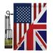 Breeze Decor BD-FS-GS-108380-IP-BO-D-US16-BD 13 x 18.5 in. US UK Friendship Flags of the World Impressions Decorative Vertical Double Sided Garden Flag Set with Banner Pole