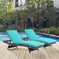 Modway Convene Chaise Outdoor Patio Set of 2 in Espresso Turquoise