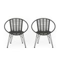 Kyleigh Outdoor Wicker Dining Chairs Set of 2 Gray and Black