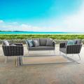Modway Stance 3-Piece Aluminum & Fabric Patio Sofa Set in Gray and White