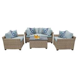 TK Classics Monterey Wicker 5 Piece Patio Conversation Set with Club Chair and 2 Sets of Cushion Covers