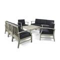 GDF Studio Abena Outdoor 8 Seater Acacia Wood Chat Set with Cushions Light Gray and Dark Gray