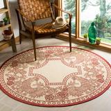 SAFAVIEH Courtyard Claire Rooster Indoor/Outdoor Area Rug 6 7 x 6 7 Round Natural/Red