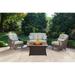Hanover Ventura 4 Pcs Wicker and Steel Propane Fire Pit Chat Set Vintage Meadow