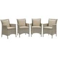 Modway Conduit Outdoor Patio Wicker Rattan Dining Armchair Set of 4 in Light Gray Beige