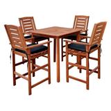 CorLiving 5pc Cinnamon Brown Hardwood Outdoor Bar Height Bistro Set