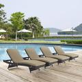 Modway Convene Chaise Outdoor Patio Set of 4 in Espresso Mocha