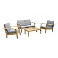 Amazonia Montein Teak Finish 4 Pieces Patio Conversation Set with Comfortable Cushions Grey