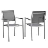 Modway Shore Fabric Aluminum Patio Dining Arm Chair in Silver/Gray (Set of 2)