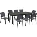 Hanover Naples 9-Piece Outdoor Dining Set | Aluminum 40 x 118 Expanding Patio Table with 8 Stackable Sling Chairs | Modern Comfortable and Weather-Resistant | NAPLESDN9PC-GRY