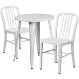 Flash Furniture Napoleon Commercial Grade 24 Round White Metal Indoor-Outdoor Table Set with 2 Vertical Slat Back Chairs