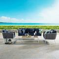 Modway Stance 4 Piece Outdoor Patio Aluminum Sectional Sofa Set in White Navy