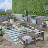 Gannon Outdoor 7 Piece Aluminum Sectional Sofa Set with Coffee Table and Ottmans Silver Gray