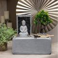 Alpine Corporation 12 Tabletop Buddha Bonsai Garden Fountain with LED Lights Gray