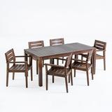 GDF Studio Boynton Outdoor Acacia Wood 7 Piece Dining Set Dark Brown