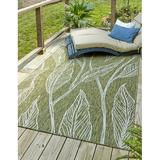Unique Loom Leaf Indoor/Outdoor Botanical Rug Green/Ivory 7 10 x 11 4 Rectangle Floral / Botanical Modern Perfect For Patio Deck Garage Entryway