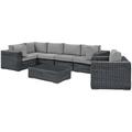 Modern Contemporary Urban Design Outdoor Patio Balcony Garden Furniture Lounge Sectional Sofa Set Sunbrella Rattan Wicker Grey Gray