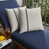 Humble and Haute Humble + Haute Sunbrella Cast Silver and Canvas Navy Small Flange Indoor/ Outdoor Square Pillow Set of 2 18 in h x 18 in w