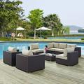 Modway Convene 8 Piece Outdoor Patio Sectional Set in Espresso Beige