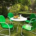 Crosley Furniture Griffith Metal 40 in. Five Piece Outdoor Dining Set - 40 in. Dining Table in White Finish with Grasshopper Green Finish Chairs