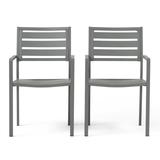 Noble House Cape Coral Outdoor Aluminum Dining Chair in Gunmetal Gray (Set of 2)