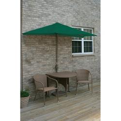Blue Star Group Terrace Mates Genevieve All-Weather Wicker Coffee Color Table Set w/ 7.5 -Wide OFF-THE-WALL BRELLA - Forest Green Sunbrella Canopy