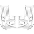 Gymax 2PCS Wood Rocking Chair Porch Rocker High Back Garden Seat Indoor Outdoor White