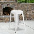 Flash Furniture 4 Pack Commercial Grade 24 High Backless White Metal Indoor-Outdoor Counter Height Stool with Square Seat