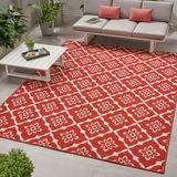 Noble House Tallevast 7 10 x 10 Outdoor Trellis Area Rug in Red and Ivory
