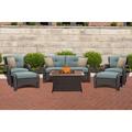 Hanover Strathmere 6-Piece Fire Pit Lounge Set with Glazed Faux-Wood Tile Top