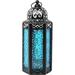 Decorative Metal Moroccan Lantern Candle Holder for Ramadan Indoor Home Decor Outdoor Patio Weddings Blue Glass Medium