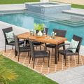 Arabella Outdoor 7 Piece Acacia Wood Wicker Dining Set Multibrown Teak Rustic Metal