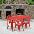 Flash Furniture Commercial Grade 31.5 x 63 Rectangular Red Metal Indoor-Outdoor Table Set with 4 Stack Chairs