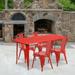 Flash Furniture Commercial Grade 31.5 x 63 Rectangular Red Metal Indoor-Outdoor Table Set with 4 Stack Chairs