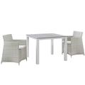 Modern Urban Contemporary 3 pcs Outdoor Patio Wicker Dining Set Gray White Plastic