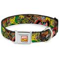 Marvel Comics Pet Collar Dog Collar Metal Seatbelt Buckle Thor Loki Poses Retro Comic Books Stacked 15 to 24 Inches 1.0 Inch Wide