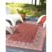 Unique Loom Floral Border Indoor/Outdoor Border Rug Rust Red/Ivory 9 x 12 Rectangle Floral Contemporary Perfect For Patio Deck Garage Entryway