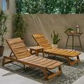 Noble House Mahi 3-Piece Outdoor Acacia Wood Chaise Lounge Set in Teak/Brown