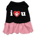 Mirage Pet I Heart You Screen Print Dog Dress Black with Light Pink Lg