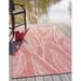 Unique Loom Leaf Indoor/Outdoor Botanical Rug Rust Red/Gray 9 x 12 Rectangle Floral / Botanical Modern Perfect For Patio Deck Garage Entryway