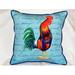 Betsy Drake HJ037B Blue Rooster Script - Large Indoor & Outdoor Pillow 18 x 18