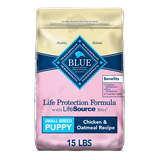 Blue Buffalo Life Protection Formula Small Breed Chicken and Oatmeal Dry Dog Food for Puppies Whole Grain 15 lb. Bag
